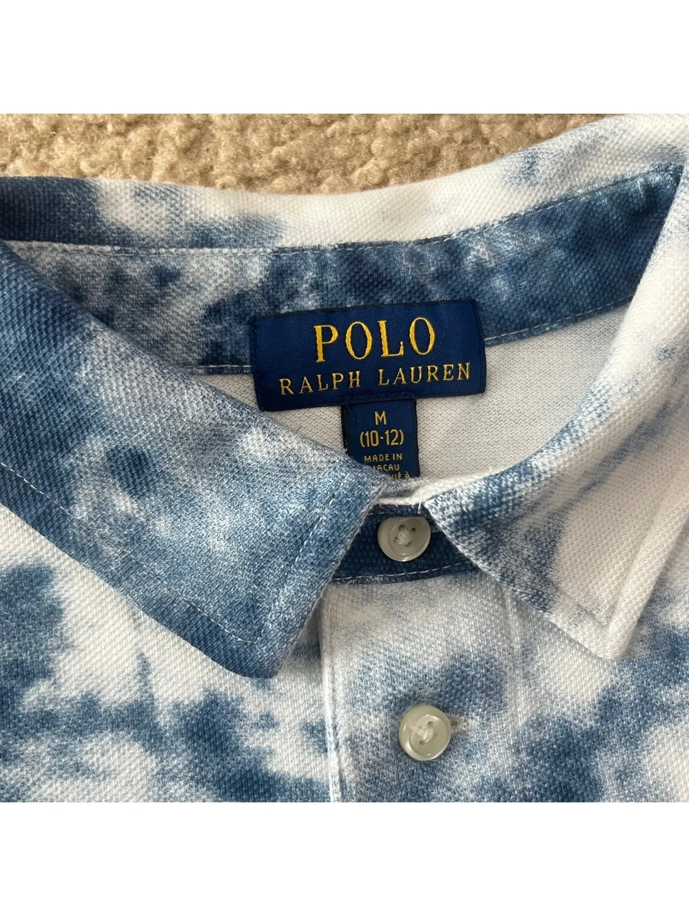 Ralph Lauren Boys Blue Tie Dye Mesh Polo Shirt Size Medium 10-12